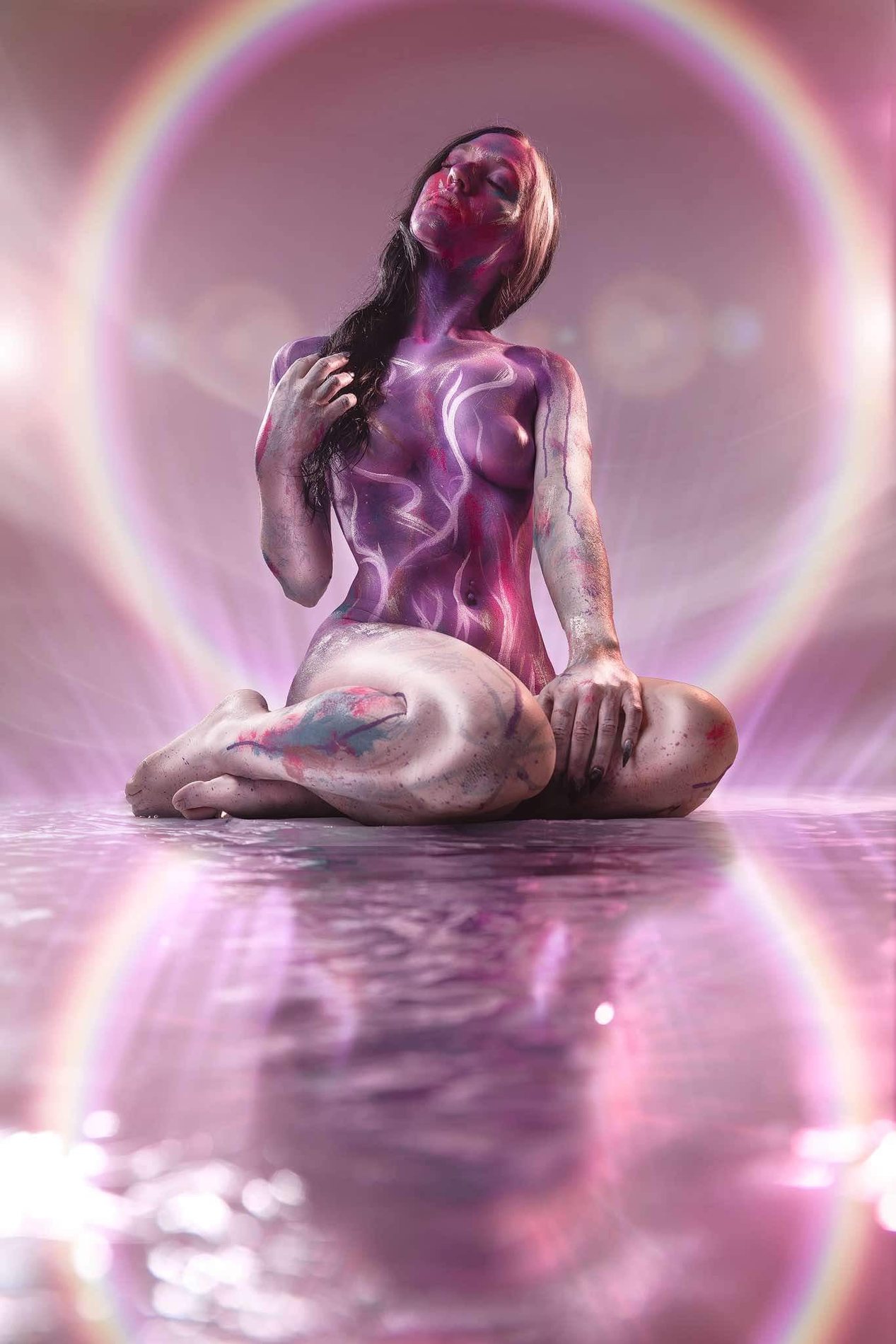 Pink halo body art